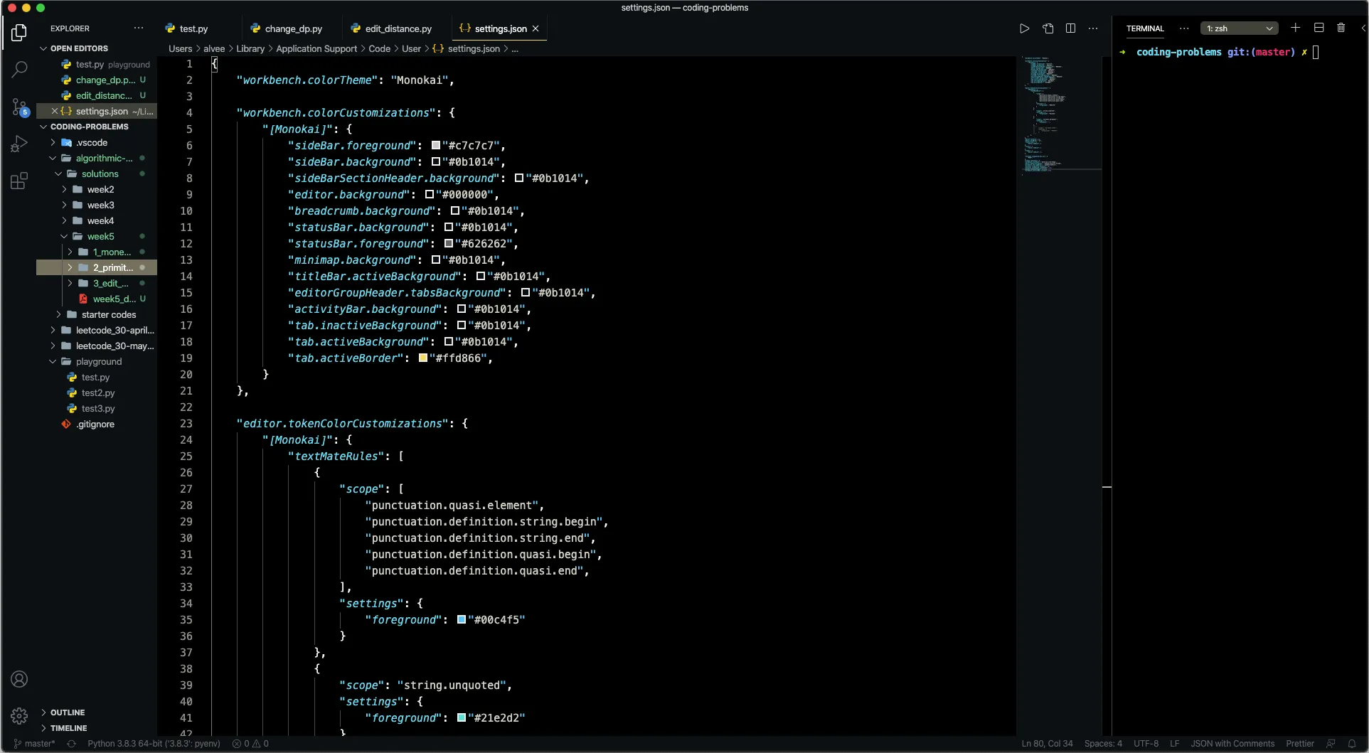 workbench.colorCustomizations Example